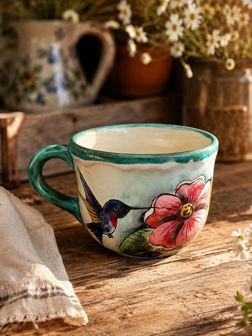 Vintage Santa Rosa Mayolica Mexico Hummingbird Floral Mug